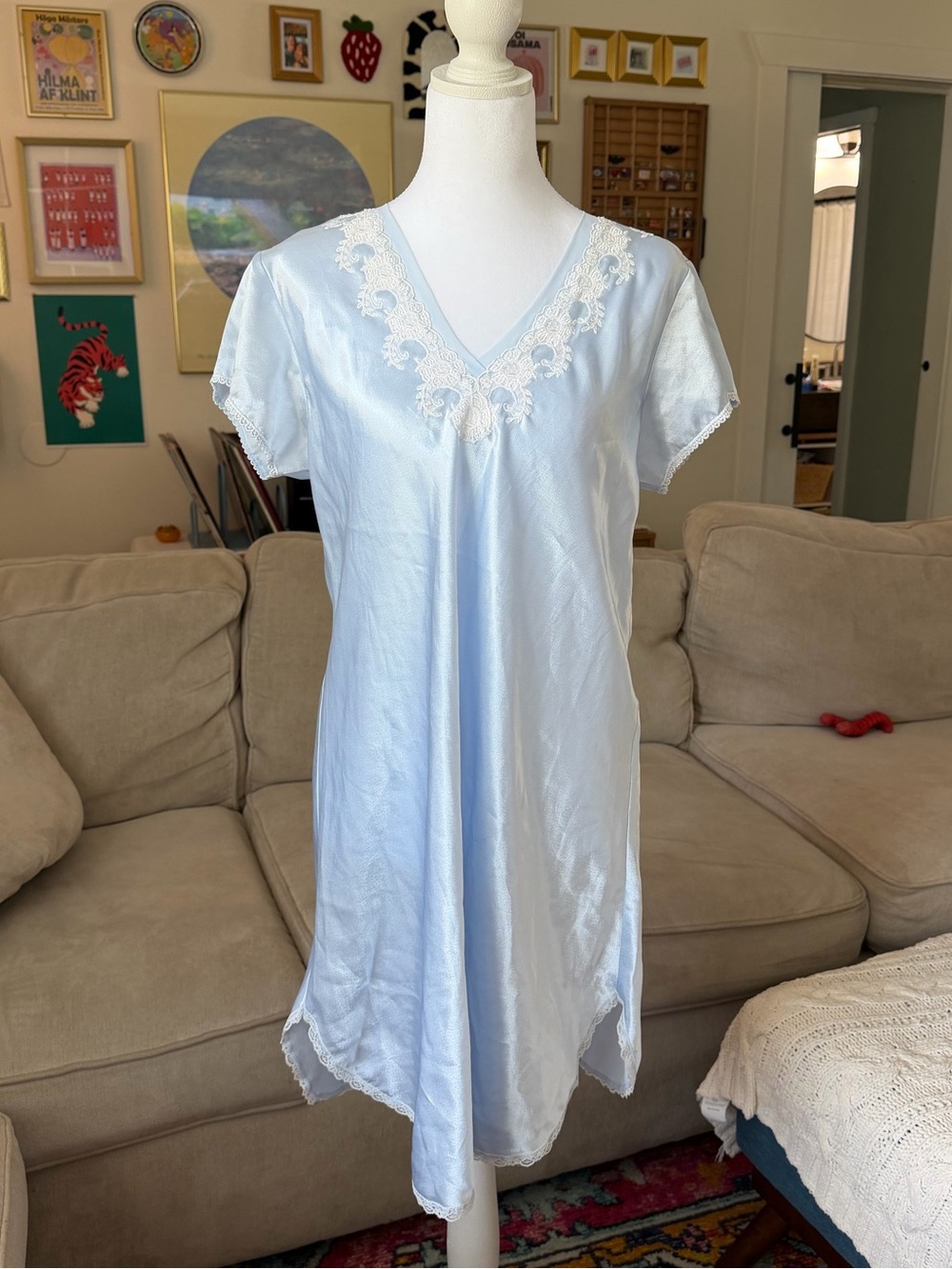Oscar De La Renta Pink Label Light Baby Blue Nightgown Size Small Romantic Femme
